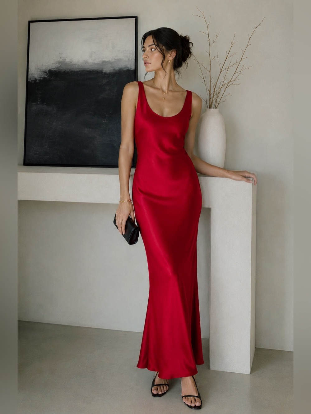 NWT Anine Bing Alison Silk Maxi Slip Dress in Scarlett Red Size S